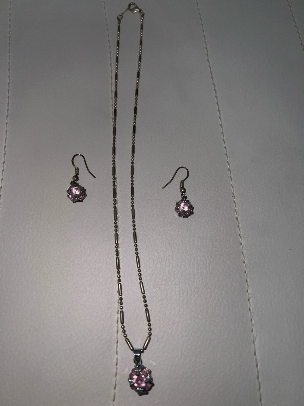 Sterling Silver Pink Crystal Earring & Necklace Set